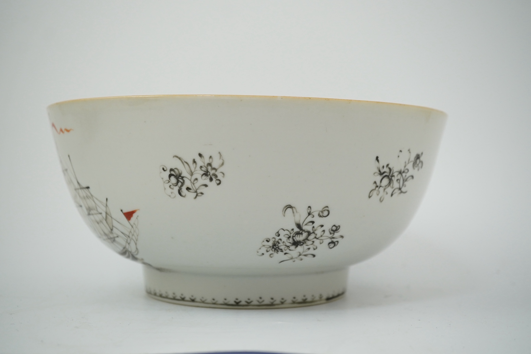 A Chinese export grisaille ‘ship’ bowl, Qianlong period, made for the Danish market